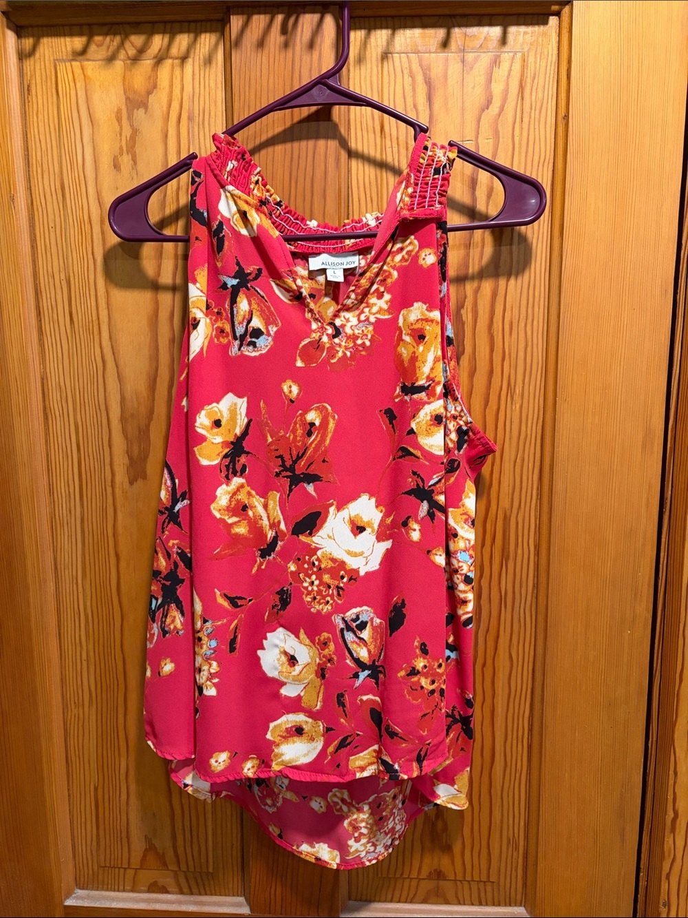 Allison Joy Pink Red Floral Smocked Halter Tank
